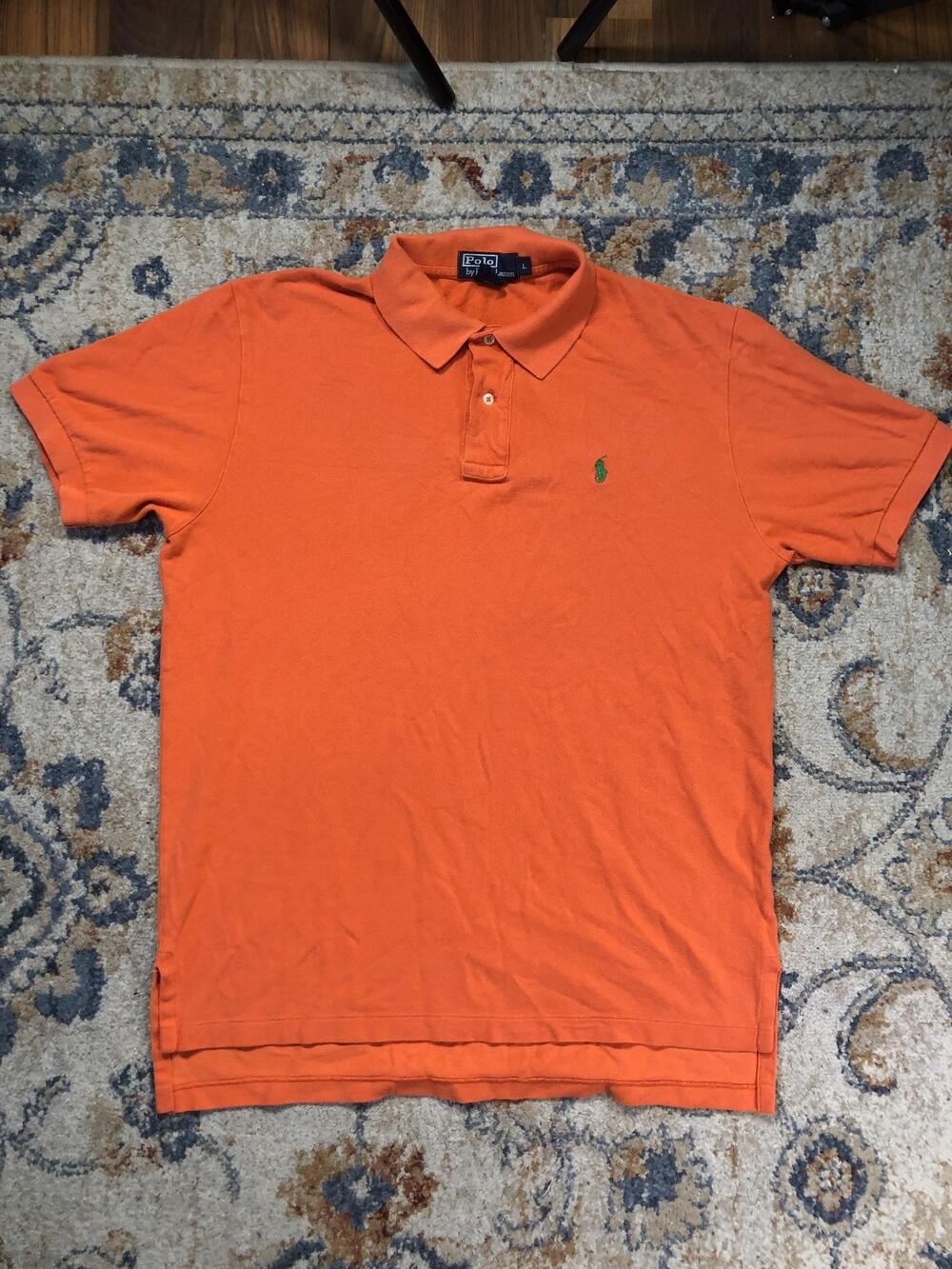 Polo By Ralph Lauren Polo Shirt Mens Large Orange Solid Pony Logo Short Sleeve